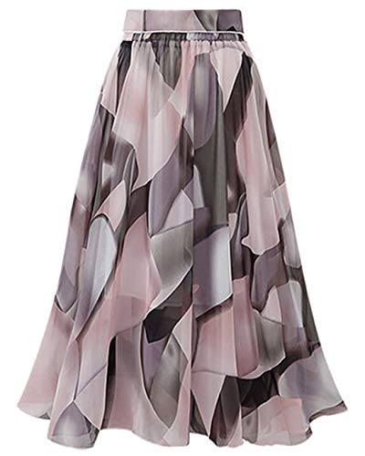 ebossy Women's Floral Print Elastic Waist Lightweight Flowy Chiffon Midi Flared Skirt2