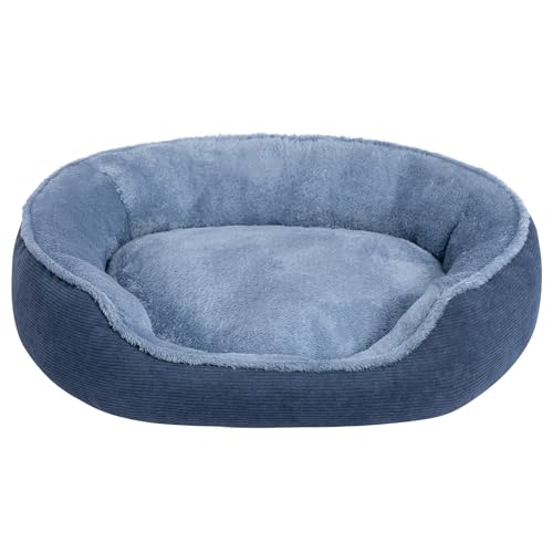 Hollypet Letto per Gatti, Cuccia Rotondo per Gatti e Cani di Piccola Taglia, Morbido Letto per Dormire Cuscino Traspirante per Animali Domestici, Blu-Grigio(55 * 50 * 15cm)
