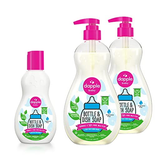 Image of Dapple Baby Dish Bundle Includes Baby Bottle & Dish Liquid, Travel Size 3 Fl Oz and 16.9 Fl Oz Bottle, 2 ct., Fragrance-Free, Powered by Plants, Hypoallergenic