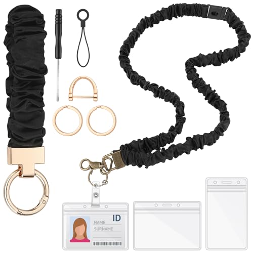Eersida Teacher Scrunchies Lanyard with Safety Breakaway Buckle Retractable Lanyard Keychain Wristlet Office Gift for Women(Black,Classic Style) by Eersida - Used condition - US$7.96