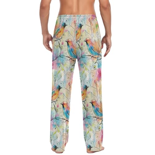 Men’s Watercolor Flower Pattern Pajama Pants with Pockets, Comfortable Lounge Sleep Bottoms#852