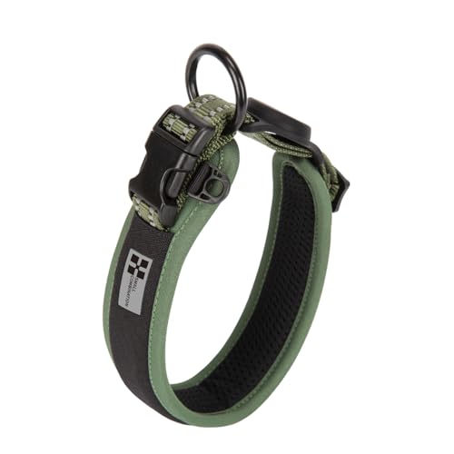 Collar para perro acolchado ajustable con broche rápido, color verde militar, talla S