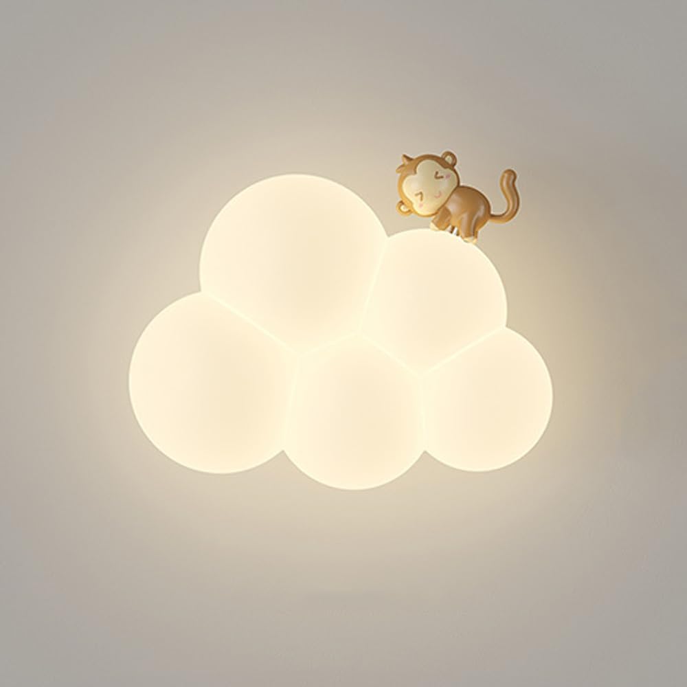 RXPVUXE Modern Dimming LED Wall Lights Creative Cloud Indoor Wall Sconce Cartoon Kids Room Decor Lighting Fixture Resin Monkey Night Light Lamp White 18W for Children Room,D