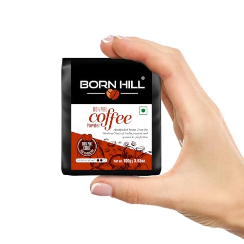 Image of BORN HILL Coffee Powder Bag 100G|Aromatic & Strong Filter Coffee Blend|Perfect For Moka Pots And Coffee Machines|Freshly Roasted & Ground|Medium Roast|0% Chicory