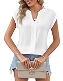 Zeagoo Tops für Damen Ärmellose Oberteile V-Ausschnitt Tank Top Cap Ärmel Tshirt Locker Tanktops Sommer Blusentop Weiß L
