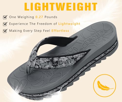 Image of ONCAI Flip Flops for Women, Fashion Printed Platform Sandals Woman with Arch Support Yoga Mat Cushion, Lightweight Summer Beach Outdoor Chunky Non-Slip Rubber Soles US Size 5-11