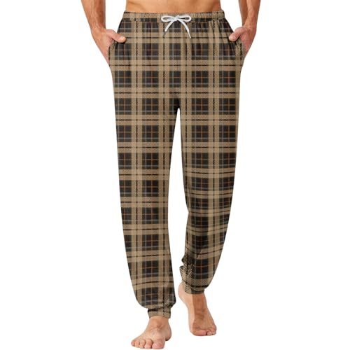 Plaid Pajama Pants Men Lounge Pants with Pockets Soft Sleep Pants Cuffed Casual Loose Fit Pj Bottoms with Drawstring