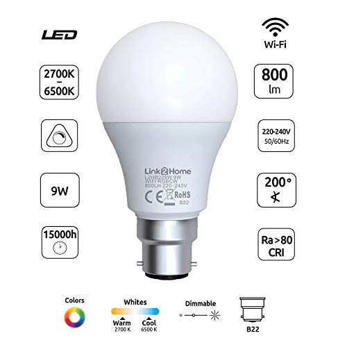 Link2Home B22/60W Equivalent WiFi LED Lamp, Smart Light Bulb with RGB Multicolour Settings – Dimmable with Alexa and Google Voice Control - Image 3