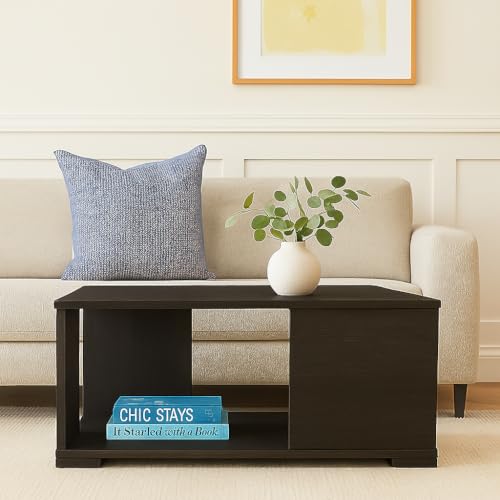 Image of MATTERHORN Linea Coffee Table - Modern Engineered Wood Center Table with Storage Shelf, Ideal for Living Room, Tea Table - DIY Assembly, Compact Design (80 x 40 x 40 cm, MOCT-R92113) (Ebony Black)