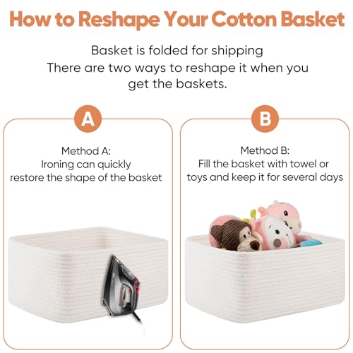 OIAHOMY 4 Pack 14.17 * 11.02 * 6.3IN Storage Baskets for Organizing Shelves, Woven Rope Baskets for Organizing Books, Clothes, Decorative Basket for Living Room, Nursery, Bedroom, Gift Basket, White by OIAHOMY - Image 7