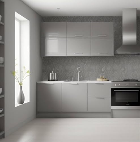Image of ONETON Glossy Light Grey Contact Paper Decorative Self Adhesive Counter Top Peel and Stick Wallpaper for Kitchen Cabinets Shelf Drawer Liner Desk Dresser (Light Gry Glossy WP, 12x120 inch)