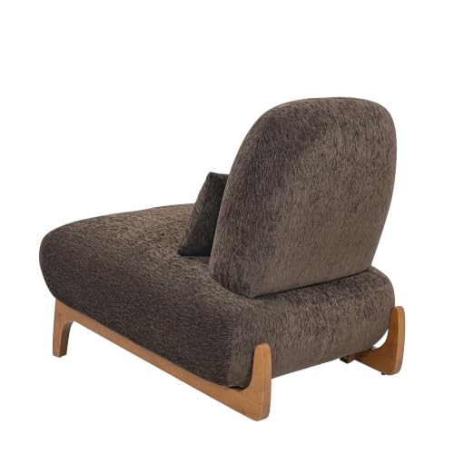 Merax Linen Accent Chair with Curved Wood Base & Lumbar Pillow, Dark Brown by Merax - Used condition - Image 4