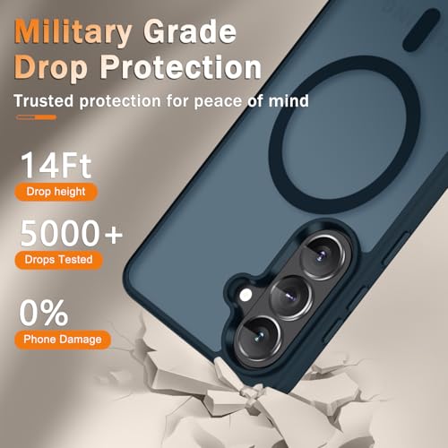 Image of for Samsung Galaxy S26+ Plus Case, Matte Magnetic Phone Cover, Navy Blue | Fit for MagSafe, Screen Protector included, Shockproof Military Grade Protection, Translucent Frosted Back