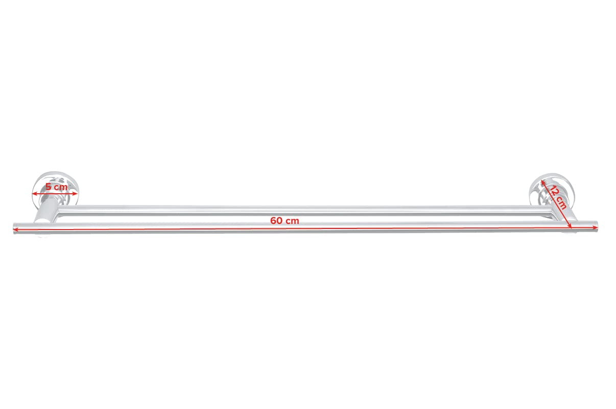 tesa LUUP Doppel-Handtuchstange, verchromt - Badetuchhalter mit 2 Stangen - zur Wandbefestigung ohne Bohren, inkl. Klebelösung - 600mm x 50mm x 120mm