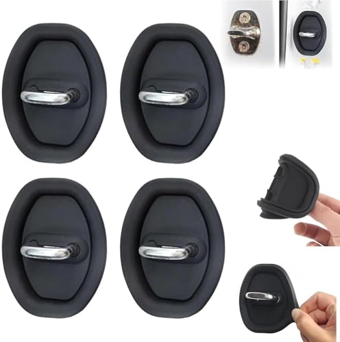 Labriciyon 4 Pcs Car Silicone Door Latch Protective Covers, Black, Universal Fit, Door, Silicone Exterior Finish