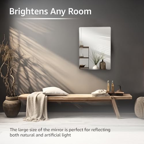 Image of Amazon Basics Frameless Rectangular Wall Mirror, 18 x 24 Inch, Beveled Edge Glass, Unframed Decorative Mirror for Bathroom, Bedroom, Living Room, Entryway & Dressing Area