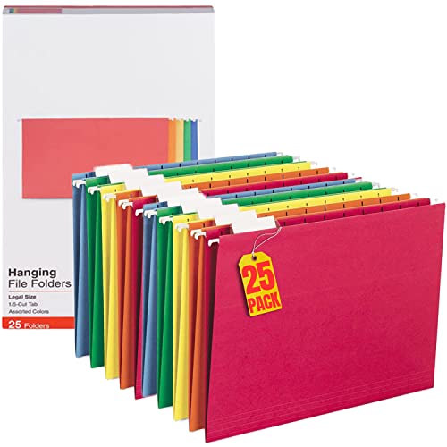 1Intheoffice Hanging File Folders Legal Size, Expandable Hanging File Folder, Adjustable 5 Tabs, Assorted Color, 25 Pack #TOP9