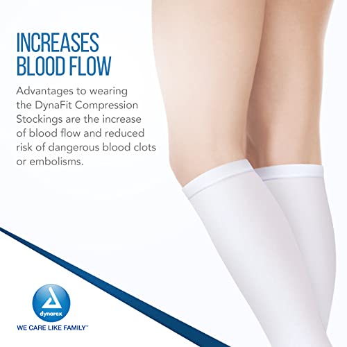 Image of Dynarex DynaFit Compression Stockings Knee High, 15-20 mmHg, Help Prevent Blood Clots, Relieve Pain & Varicose Veins, White, Large, 12 Pairs of Dynarex DynaFit Compression Stockings