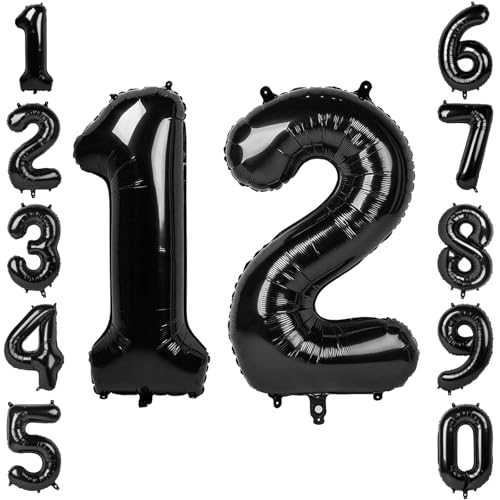Ballon chiffre 12 noir géant pour shooting photo d'anniversaire 12 ans