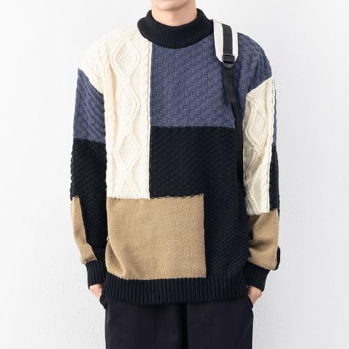 Men's Oversized Sweater Fashion Color Block Twisted Knitted Pullover Thermal Warm Fall Winter Basic Knitwewar Tops4