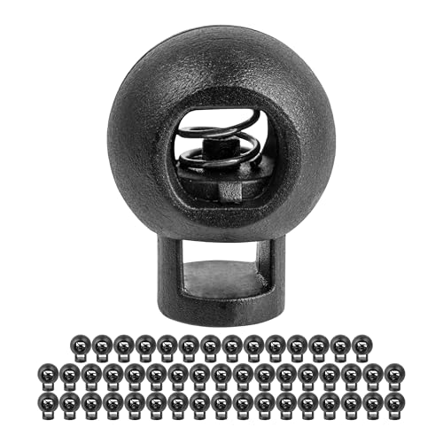 Kordel Stopper, 1-Loch, 50 Stück, Schwarz, für bis Ø 5 mm Kordeln, Band Klemme Jacke, Bekleidung, Rucksack, Gummikordel Stopper, Schnellverschluss Schnürsenkel, Schnur Rutsche, Tanka Kordelstopper