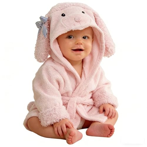 Baby Girl Bathrobe Wash Waddle Pink Dog Hooded Towel Terry Newborn Blankets Bath Robes 0 12 18 Month Ultra Absorbent (Pink, S)
