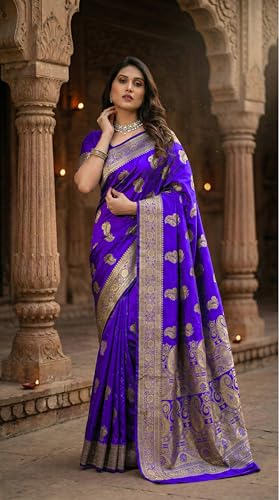 Image of C J Enterprise Women's Pure Soft Silk Saree With Blouse Piece For Wedding (KeriLichi)