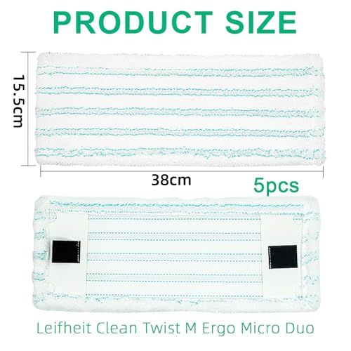 TXErfolg 5 Stück Wischmopp Bezug für Leifheit Clean Twist M Ergo Micro Duo, 38x15cm Bodenwischer Ersatzbezug für Leifheit Wischmopp, Mikrofaser Bodenwischer Ersatzzubehör für alle Böden – Bild 3