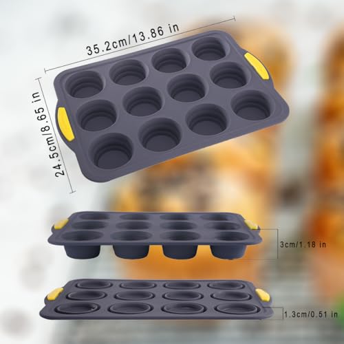 Silicone Muffin Pan with Metal Frame, Egg Bite Maker Silicone Molds for Baking, Cupcake Pans 12 Regular Size, Muffin Tins Easy to Pop Nonstick Non Toxic Bakeware for Oven (dark gray)