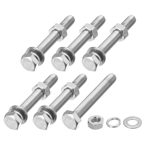 Image of METALLIXITY Hex Head Screws Bolts, Nuts, Flat & Lock Washers Kits (M8-1.25x60mm) 6 Set, Stainless Steel Fully Threaded Machine Screws Bolt Set - for Home Appliance Equipment