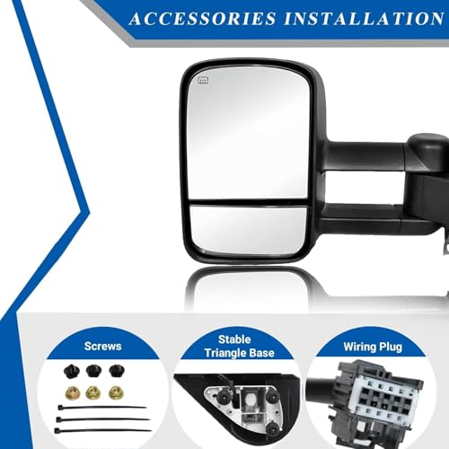PZ Towing Mirrors Compatible with 2007-2014 Chevy Silverado Avalanche Suburban Tahoe for GMC Sierra 1500 2500 3500 HD Yukon XL Black Power Heated Convex Lens Manual Folding Pair Set Driver Passenger - Thumbnail 2