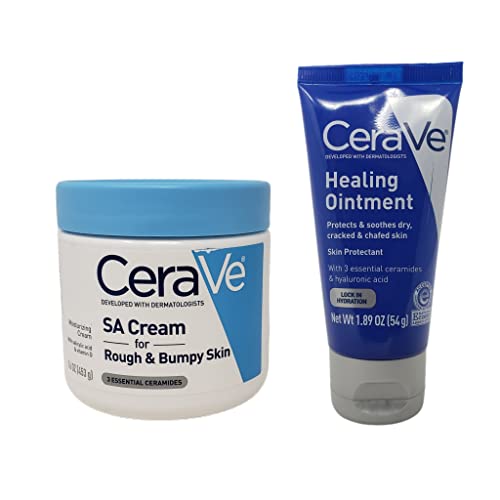 CeraVe SA Moisturizing Cream Combo Pack - Contains SA Moisturizing Cream for Rough and Bumpy Skin(16 oz) and Travel Size Healing Ointment (1.89 oz) - With 3 Essential Ceramides