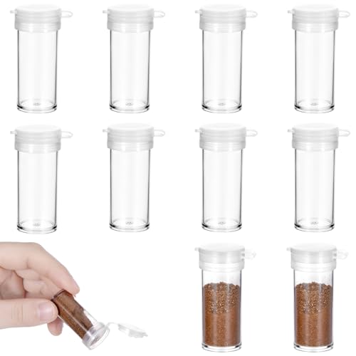 JJUNW 10 sztuk mini solniczka, 6 g, solniczka i pieprzniczka, mała solniczka w podróży, przezroczysta, plastikowa, z pokrywką, na kemping