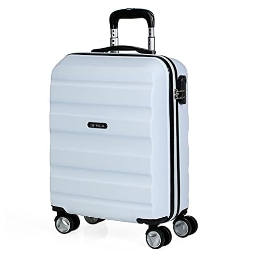ITACA - Maletas de Viaje Cabina 55x40x20 - Maletas de Cabina con 4 Ruedas - Maletas de Viaje Pequeñas Ligeras. Trolley Cabina Equipaje de Mano. Maleta Cabina con Candado de Combinación T71650, Blanco