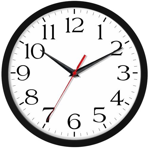 Image of DAXSMY 14 Inch Wall Clock - Battery Operated, Silent Non-Ticking Analog Sweep Movement - Easy to Read Numbers for Home, Office, Kitchen, Classroom (Black)