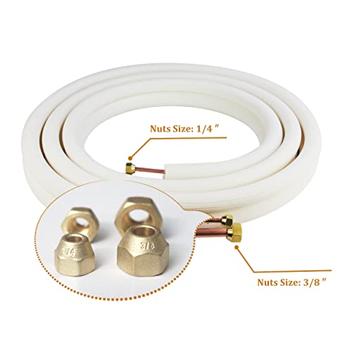 Image of 16 Ft Mini Split Line Set,Air Conditioning Copper Tubing Pipe Extension,1 /4 inch & 3 /8 inch 3 /8 inch PE Thickened for AC and Heating Equipment Insulated with Nuts(1 /4+3 /8)