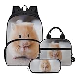 Hamster Backpack Set with Lunch Bag and Pencil Case Kid Backpack Cute Pattern Book Bag 16 Inch