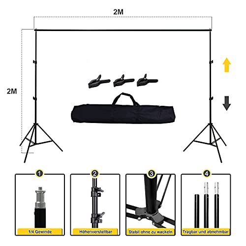 TFSKY Hintergrund Stützsystem Fotostudio Set mit Softbox, 2X Hintergrundstoff(weiß, grün), 2X LED Dauerlicht, Studioleuchte Studiosets für Fotostudio Produkt Porträt sowie Video Fotografie – Bild 5