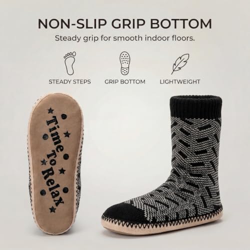 Image of Cozylook Mens Slippers Soft Sole Non Slip Fleece Lined Slipper Socks | High shaft knit upper, warm sherpa interior, cushioned underfoot comfort, grippy bottom for winter home, dorm and travel