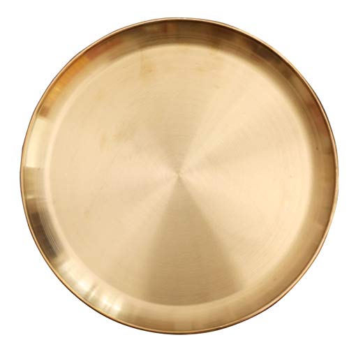 Round Brass Tray,Small Gold Decorative Tray Metal Storage Organizer Tray for Modern Home,Matte Brass Finish (34cm/13.4inch)