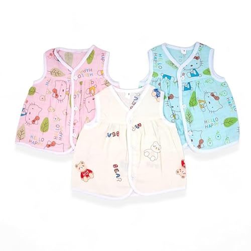 Image of Lil' Shark Muslin Cotton Frock Jhabla Set for Newborn Baby Girls | Sleeveless Vests | Summer Baby Dress 0-12 Months | Breathable Clothes | Assorted Prints