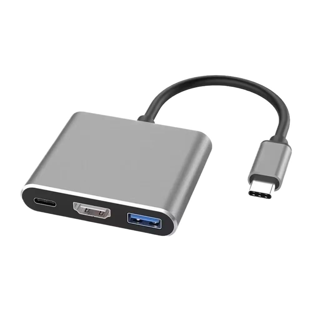 USB C to HDMI-Compatible VGA t2y>pe-c Digital AV Multiport Adapter 3 Converter to 4K 1080P Fast(Gray 3 in 1)