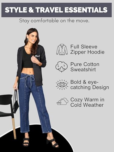 Image of Blessed Printed Women�s Full Sleeve Cotton Zipper Hoodie with Pockets | Regular Fit Hooded Sweatshirt Pullover for Winter, Casual, Outdoor, Travel & Everyday Wear