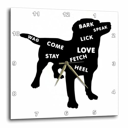 3dRose DPP_80262_1 Doggie Silhouette with Dog Related Words-Wall Clock, 10 by 10-Inch