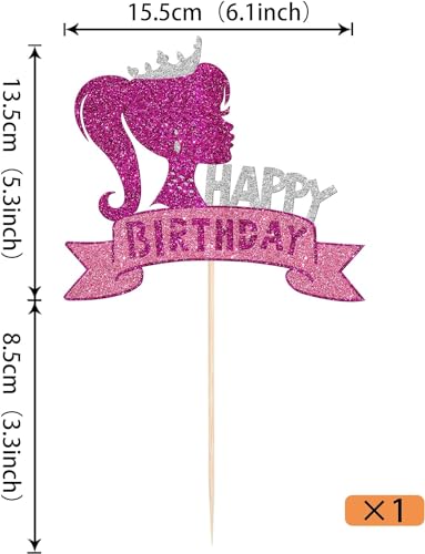 Image of Confetti! 1Pc Princess Girl Happy Birthday Cake Topper with Glitter Birthday Girl Theme Cake Pick Decorations for Wedding Engagement Baby Shower Girls Birthday Party Cake Decorations Supplies