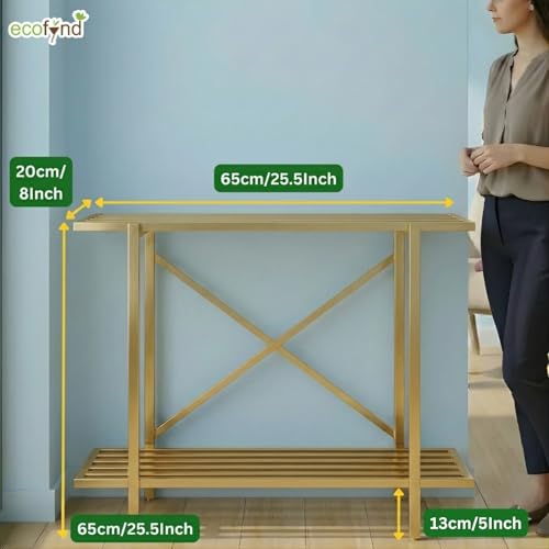 Image of ecofynd 2-Tier Fish Tank Stand, Double-Layer Aquarium Stand with Adjustable Table Feet, Heavy Metal Storage Rack Suitable for Home and Office, (Gold, FS-PS049)