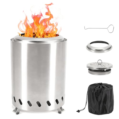 Jaxguom Braciere senza fumo, in acciaio inox con supporto (22 x 15 cm), braciere senza fumo per campeggio, efficiente riavvolgimento dell'aria, con borsa da viaggio, estintore per candele