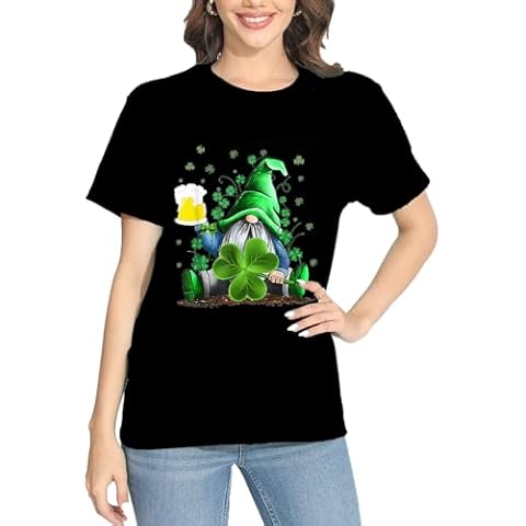 St Patricks Day Shirt Women Lucky Shamrock Short Sleeve T Shirt Funny St. Patricks Day Shirts Womens Irish Clover T-Shirt Outfits Top(Black, XL) Cover