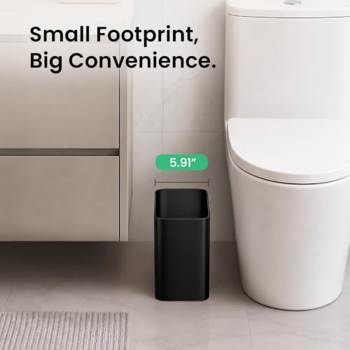 Image of Cesun Small Bathroom Trash Can, 2.8 Gallons, Under Sink Wastebasket, Black