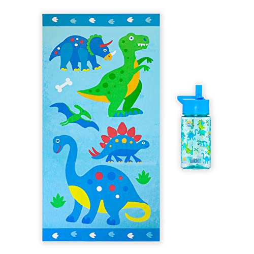 Wildkin Kids Beach Towel Bundle With 16 Ounce Reusable Water Bottle (Dinosaur Land) #TOP7